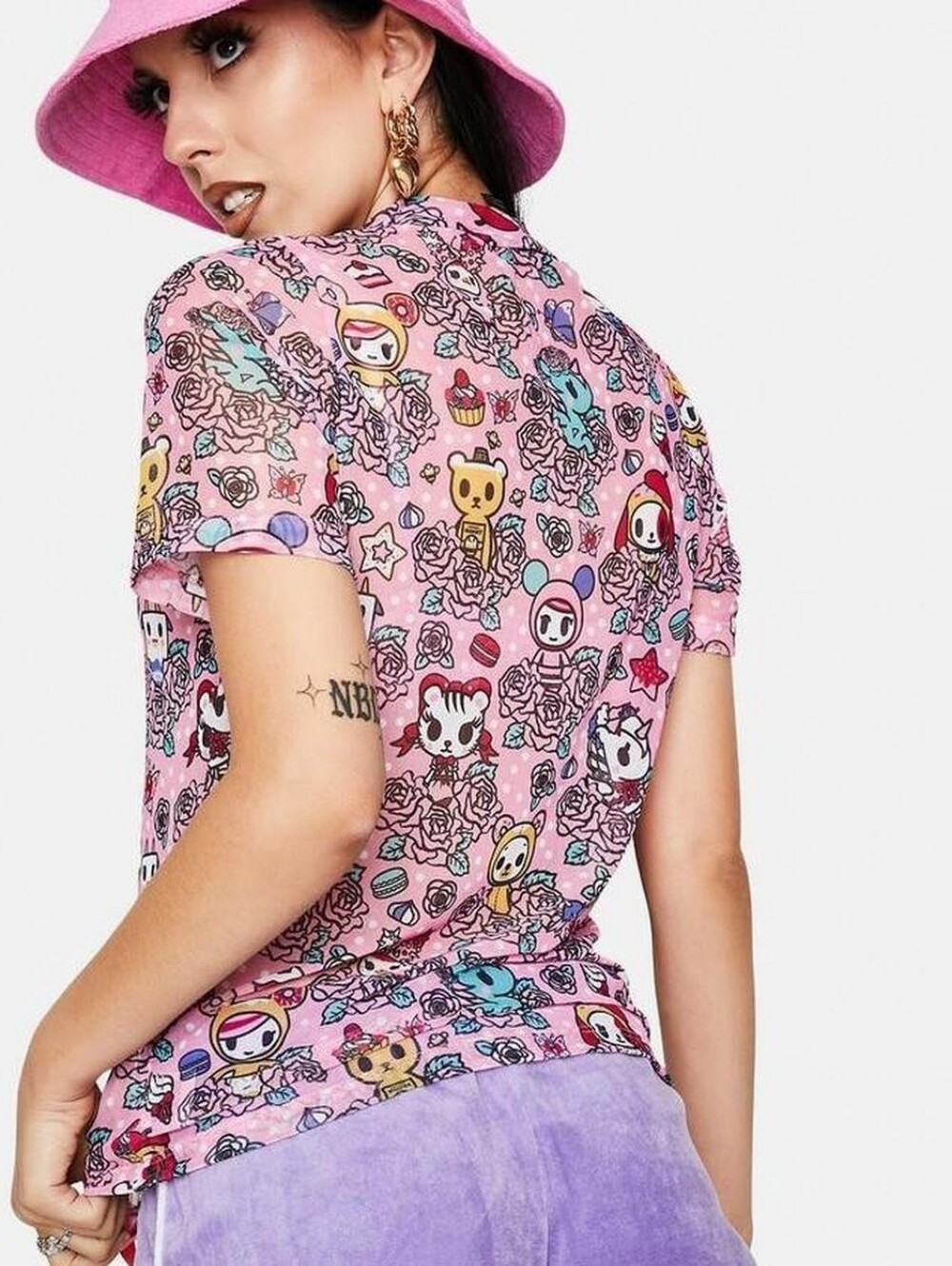 TokiDoki Flowery Friends Pink Short Sleeve Mock Turtleneck - Picture 9 of 9